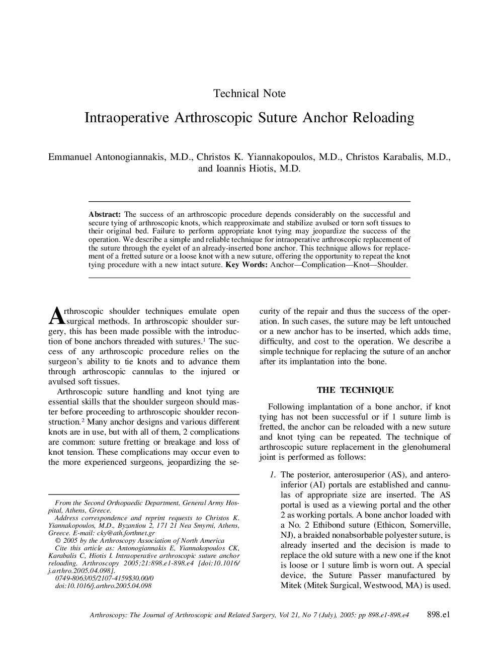 Intraoperative Arthroscopic Suture Anchor Reloading