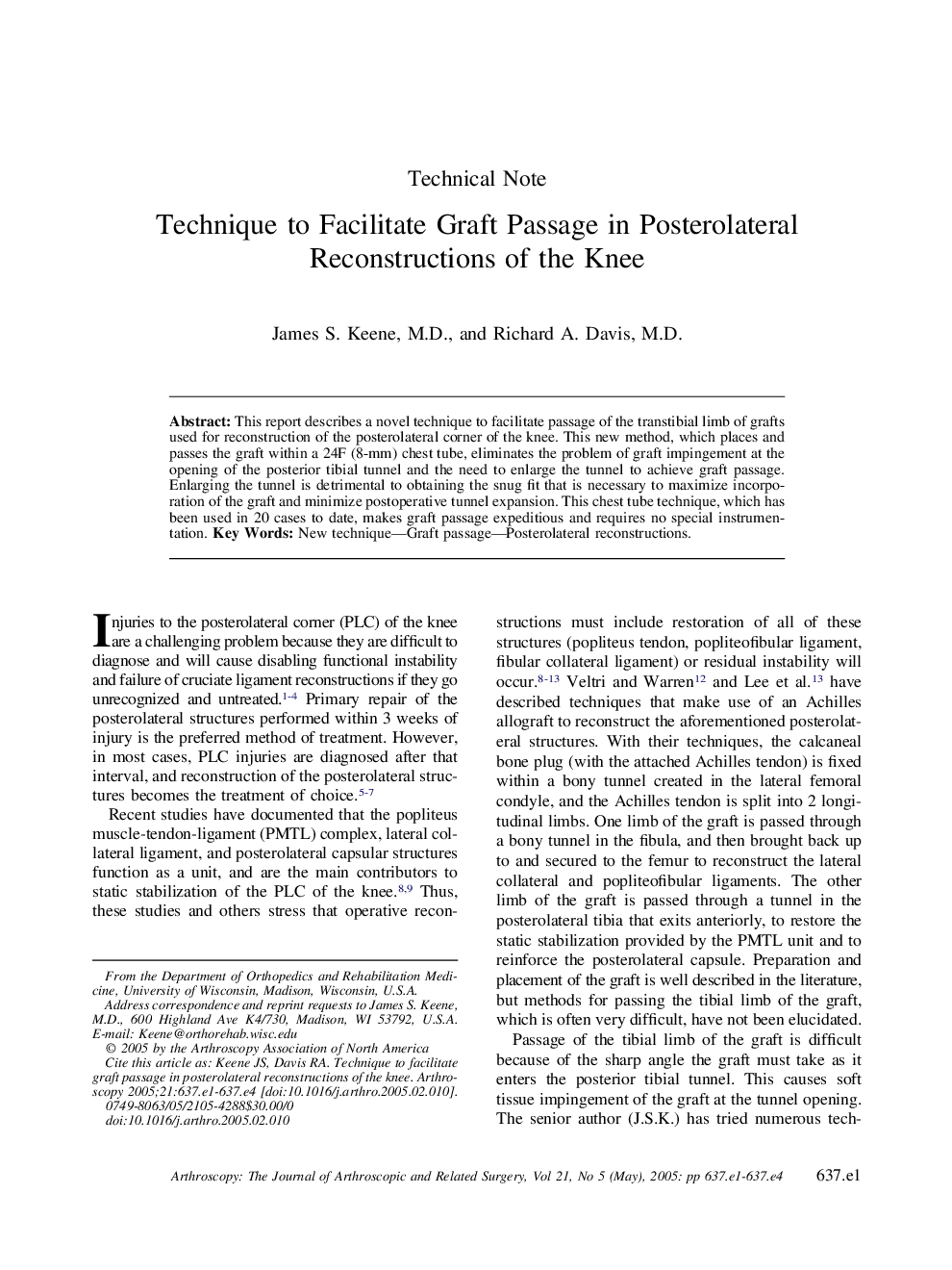 Technique to Facilitate Graft Passage in Posterolateral Reconstructions of the Knee