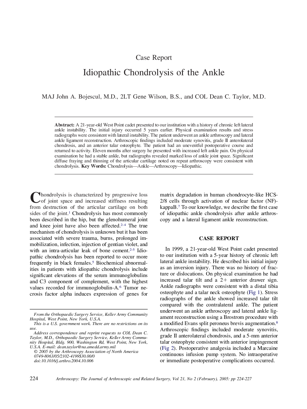 Idiopathic chondrolysis of the ankle