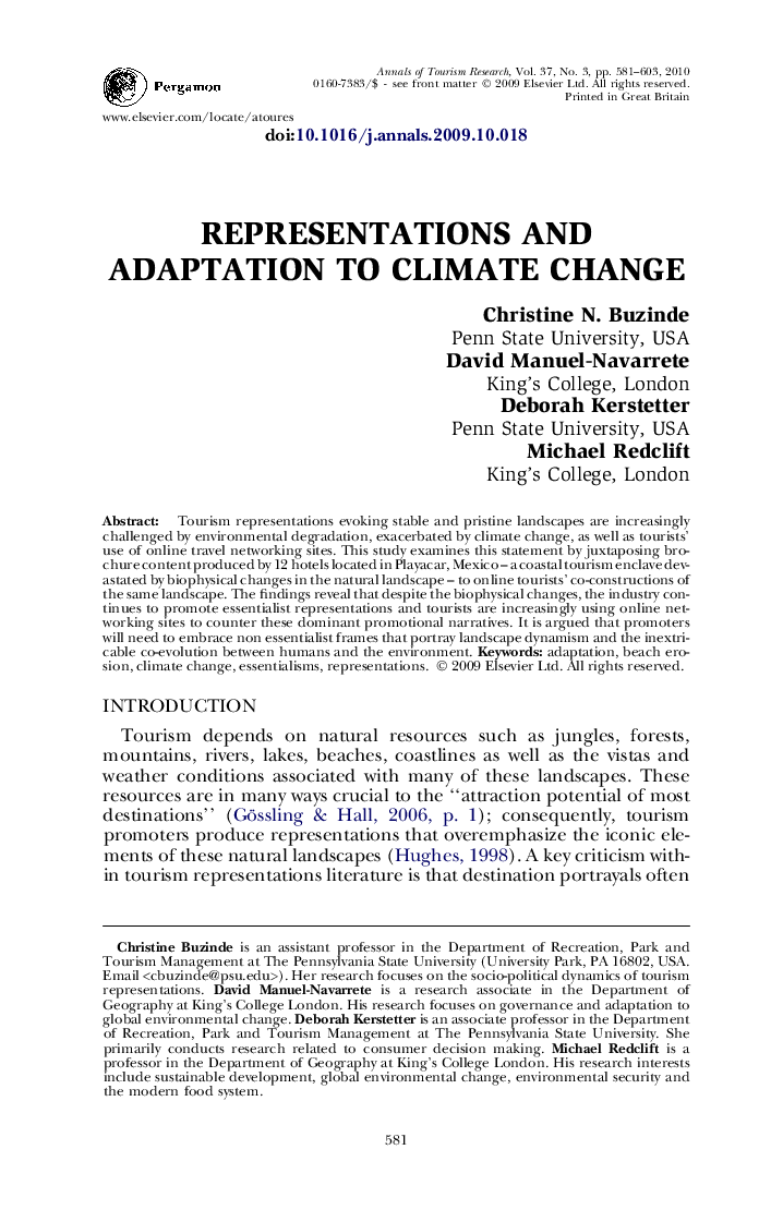 Representations and adaptation to climate change