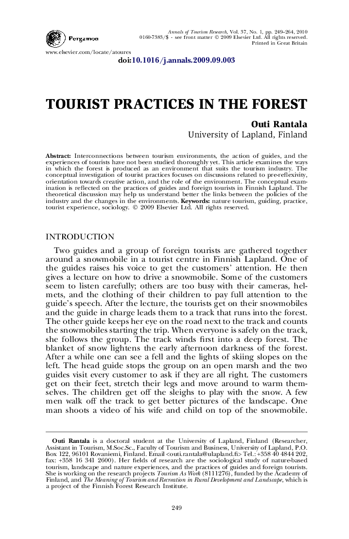 TOURIST PRACTICES IN THE FOREST