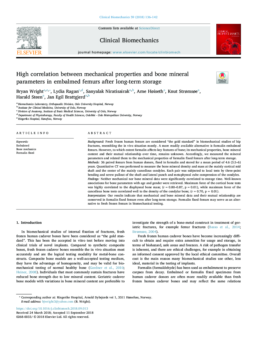 High correlation between mechanical properties and bone mineral parameters in embalmed femurs after long-term storage