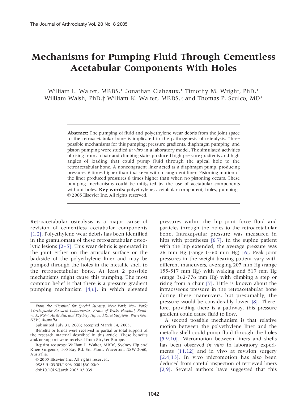 Mechanisms for Pumping Fluid Through Cementless Acetabular Components With Holes