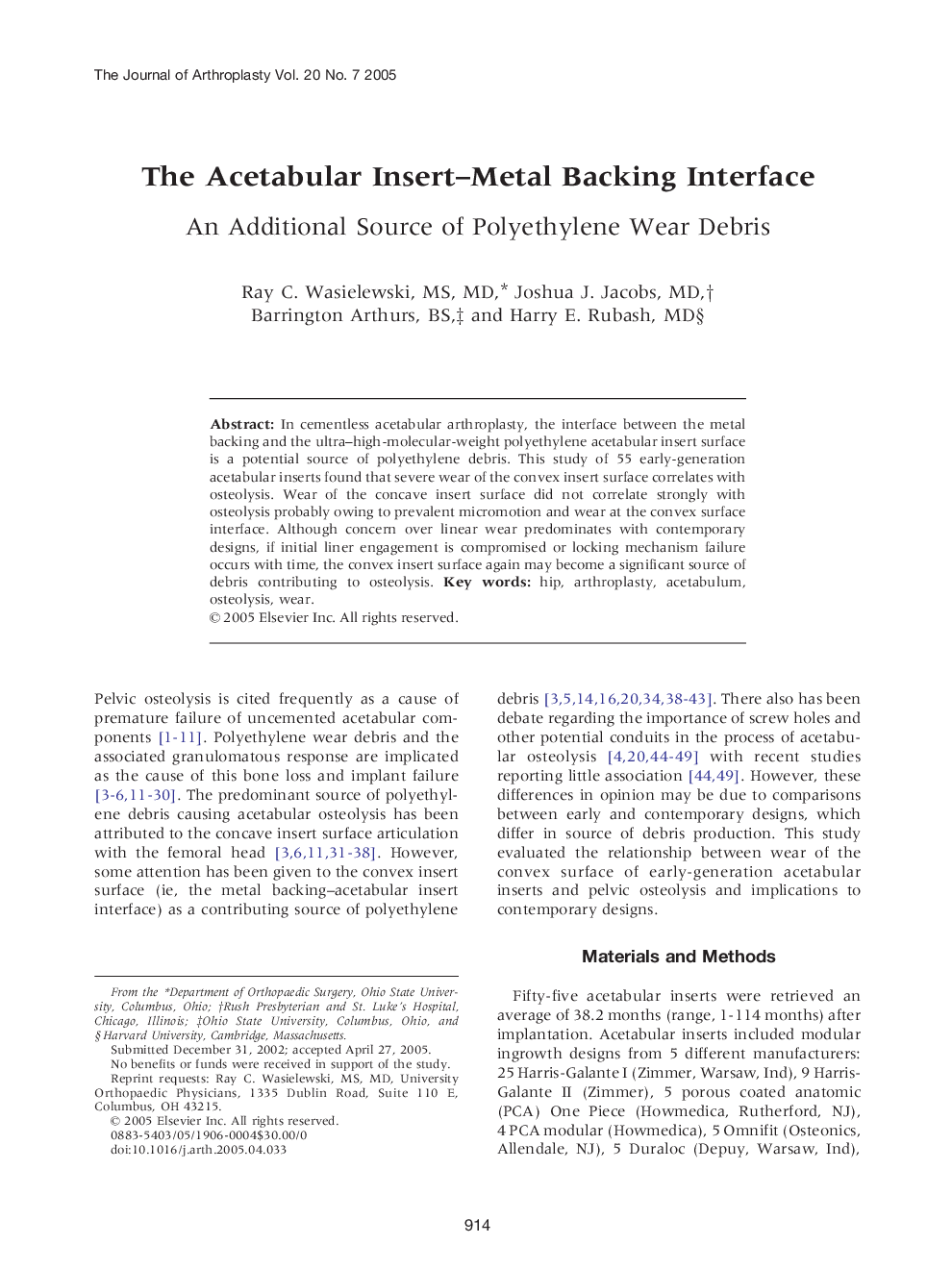 The Acetabular Insert-Metal Backing Interface