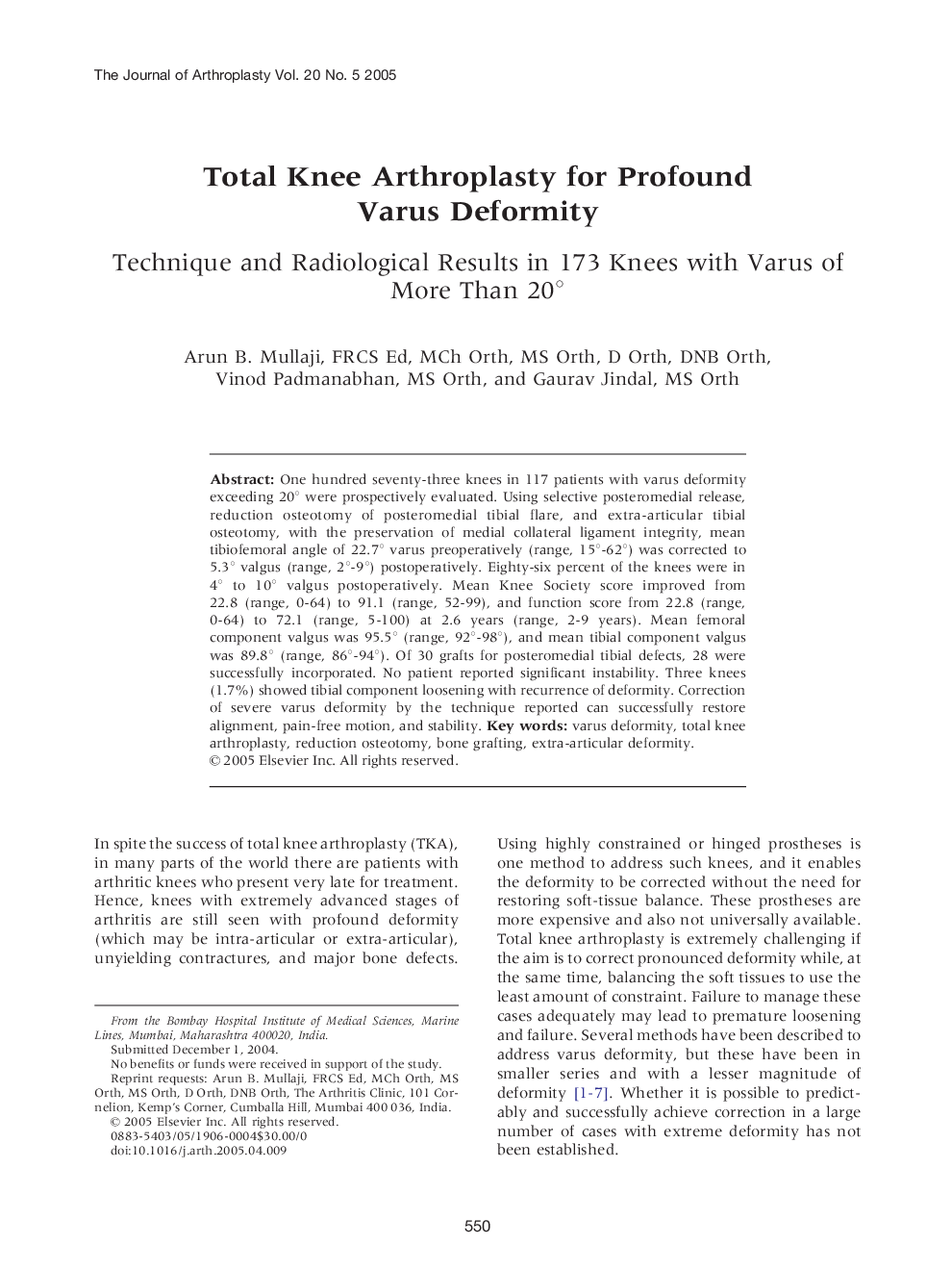 Total Knee Arthroplasty for Profound Varus Deformity