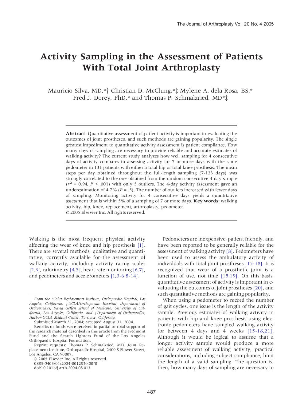 Activity Sampling in the Assessment of Patients With Total Joint Arthroplasty