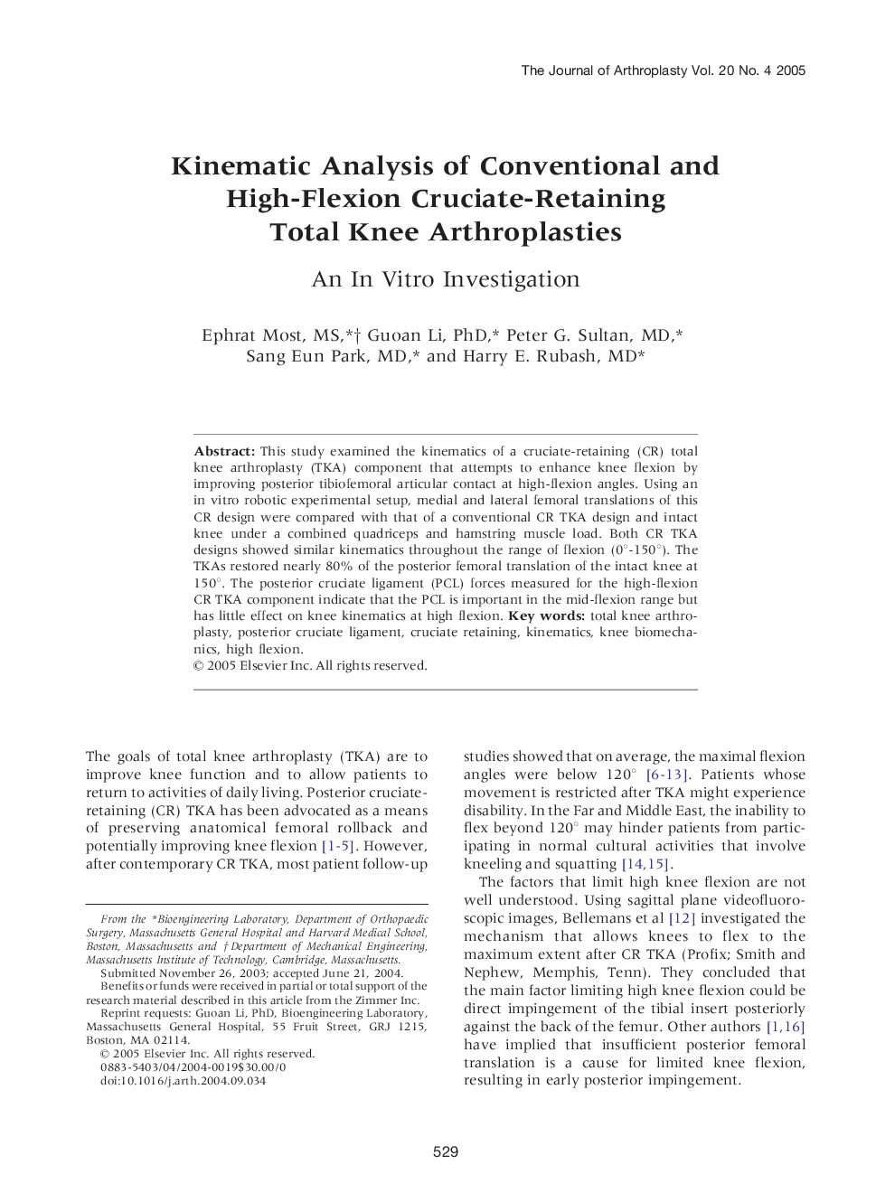 Kinematic Analysis of Conventional and High-Flexion Cruciate-Retaining Total Knee Arthroplasties