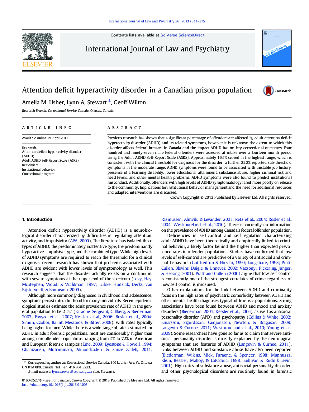 Attention deficit hyperactivity disorder in a Canadian prison population