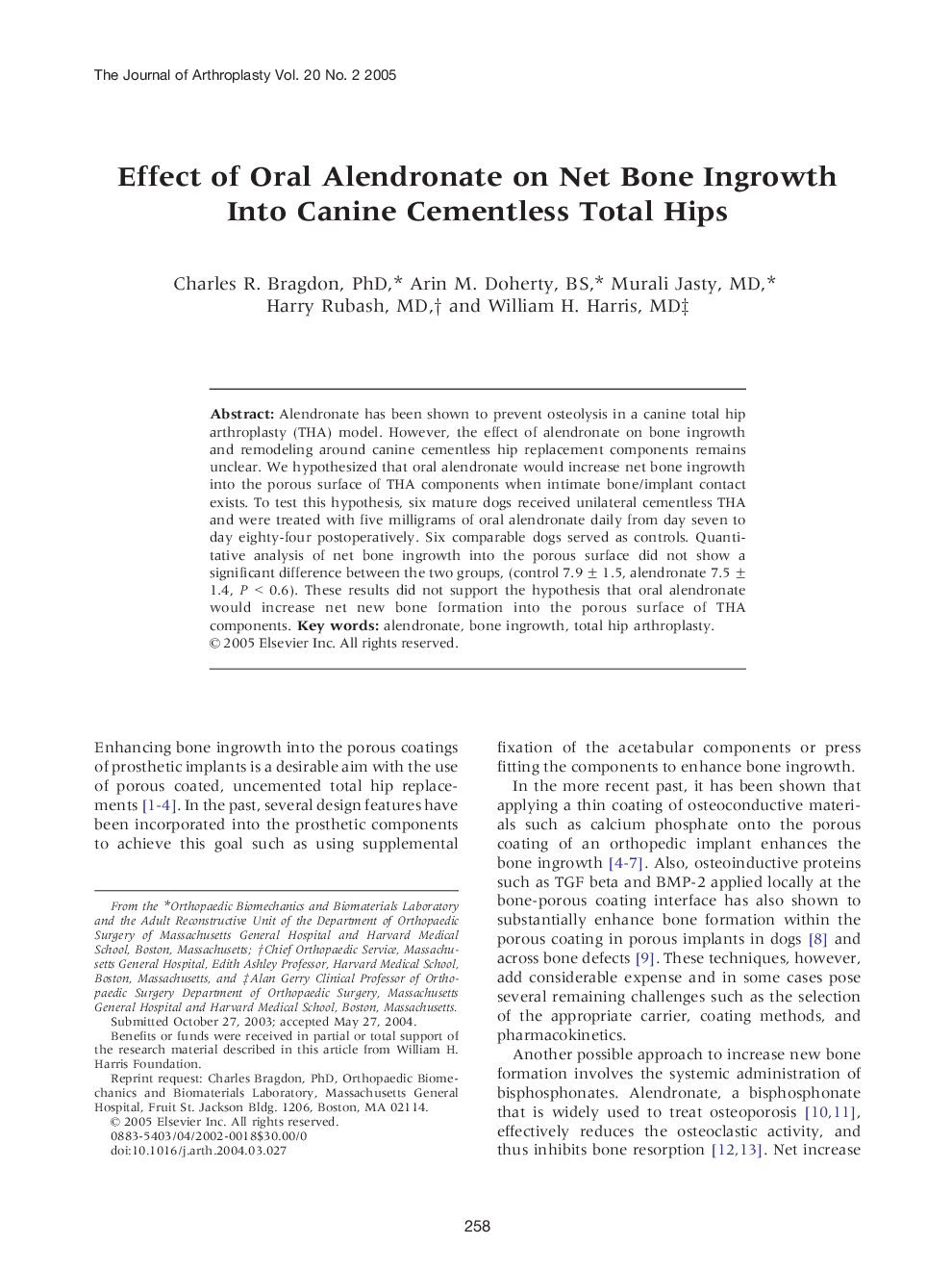 Effect of Oral Alendronate on Net Bone Ingrowth Into Canine Cementless Total Hips