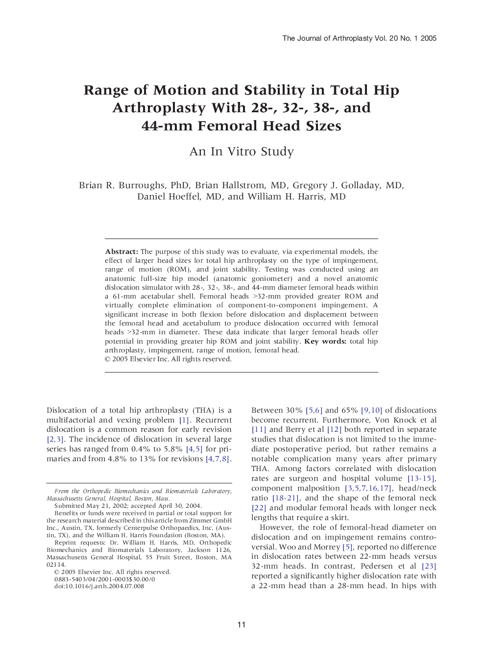 Range of Motion and Stability in Total Hip Arthroplasty With 28-, 32-, 38-, and 44-mm Femoral Head Sizes