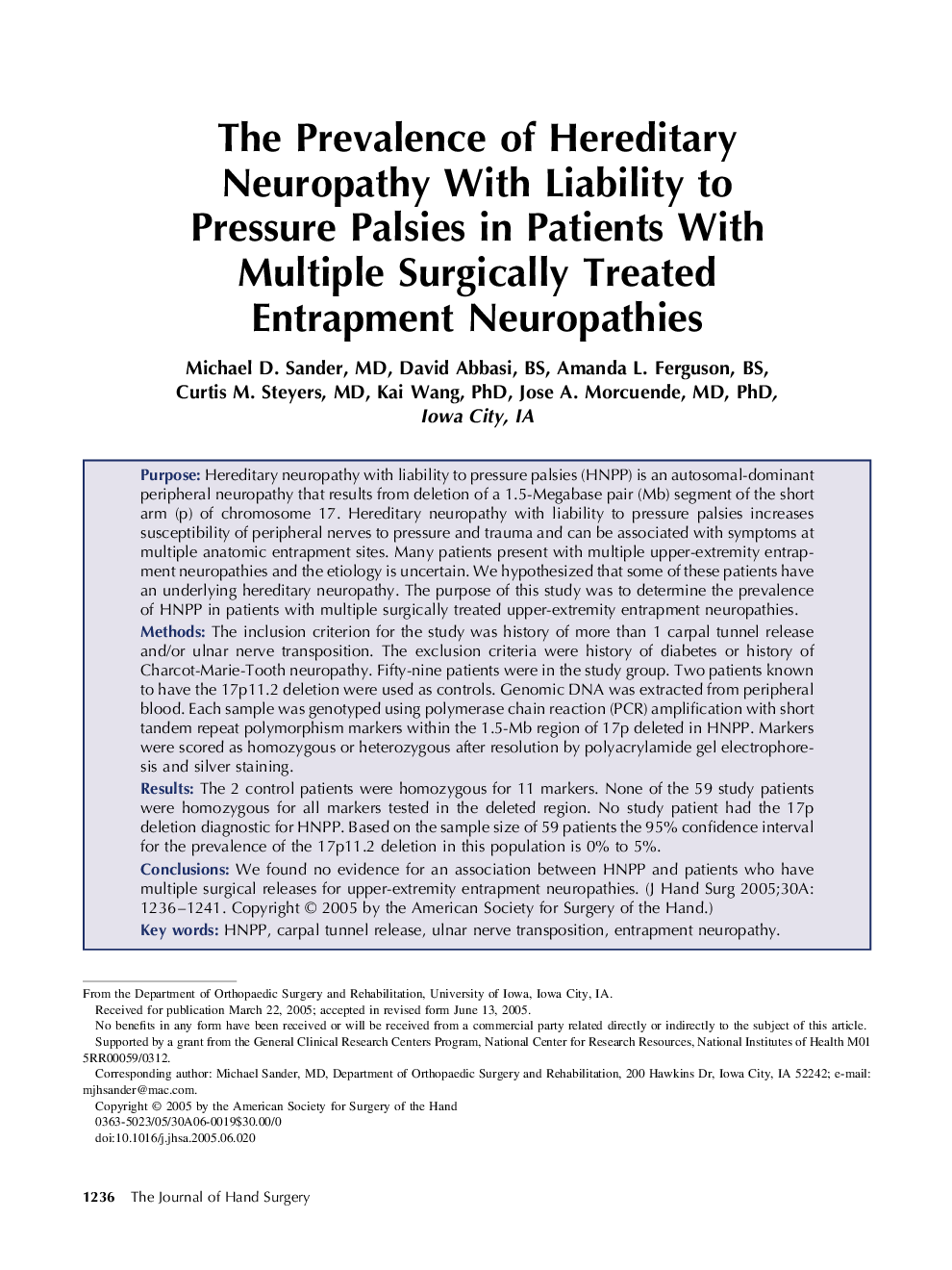 The Prevalence of Hereditary Neuropathy With Liability to Pressure Palsies in Patients With Multiple Surgically Treated Entrapment Neuropathies