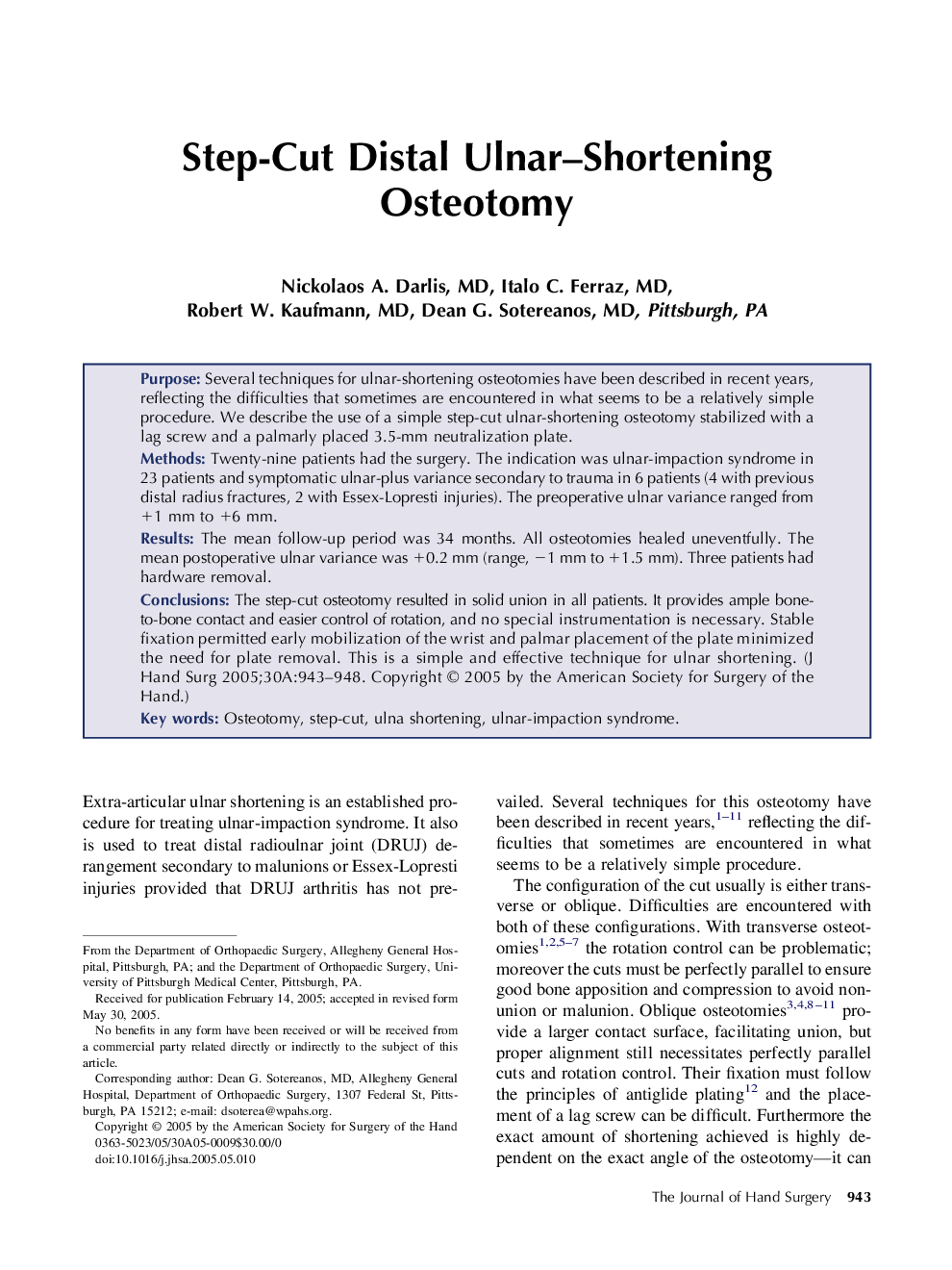 Step-Cut Distal Ulnar-Shortening Osteotomy