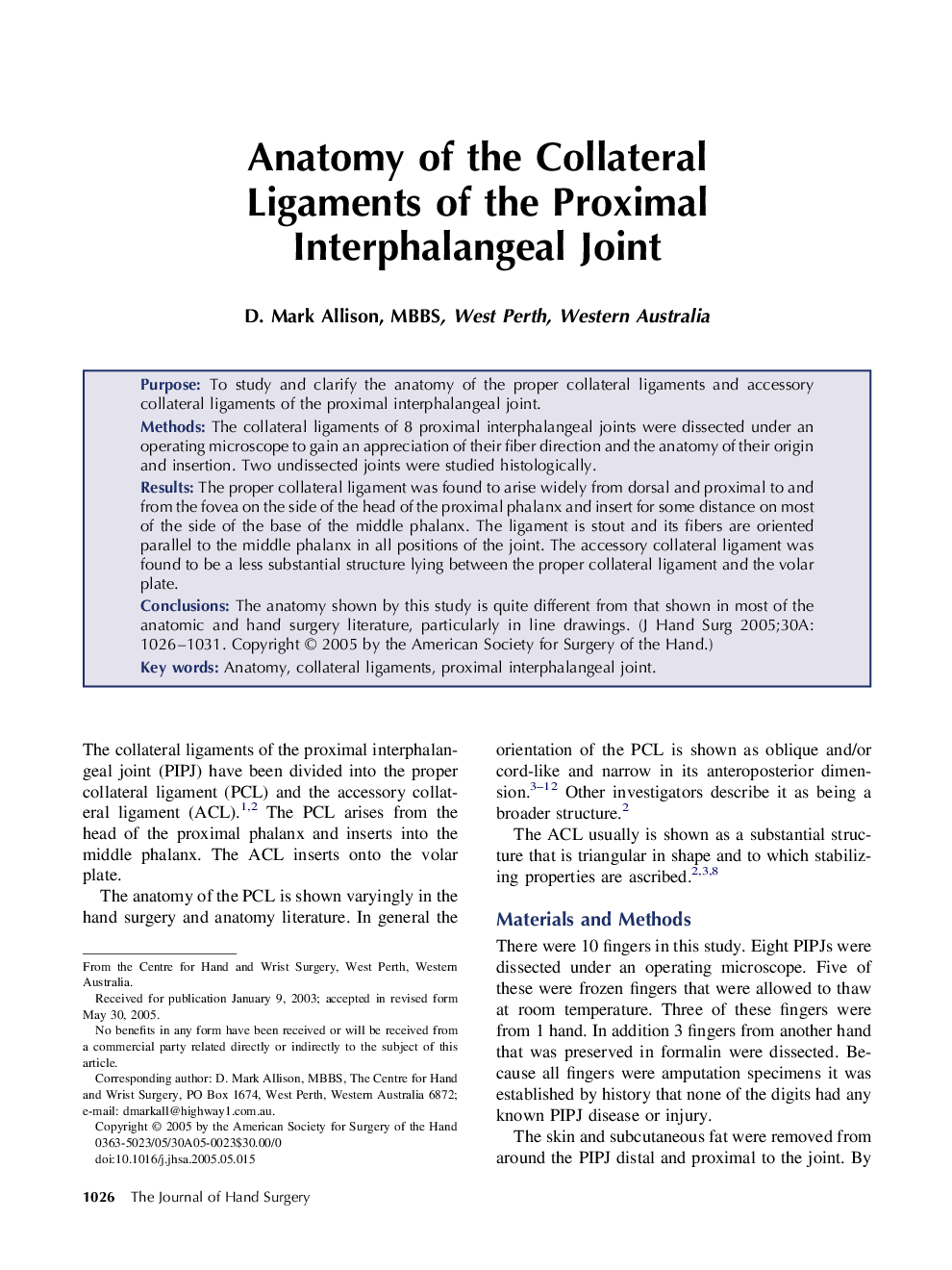 Anatomy of the Collateral Ligaments of the Proximal Interphalangeal Joint