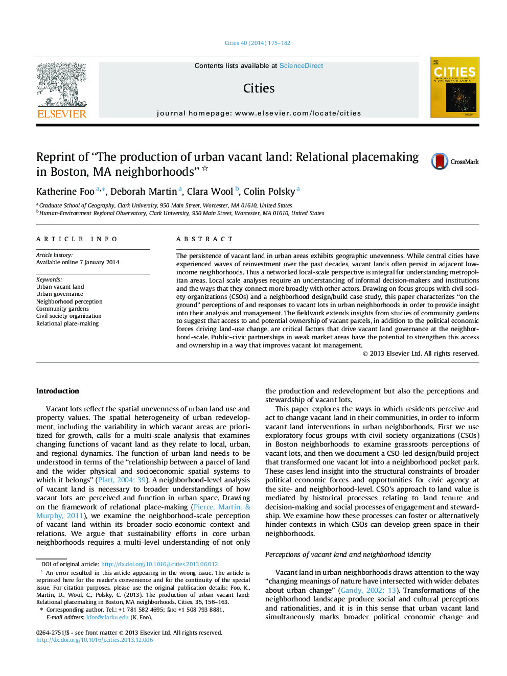 Reprint of “The production of urban vacant land: Relational placemaking in Boston, MA neighborhoods” 