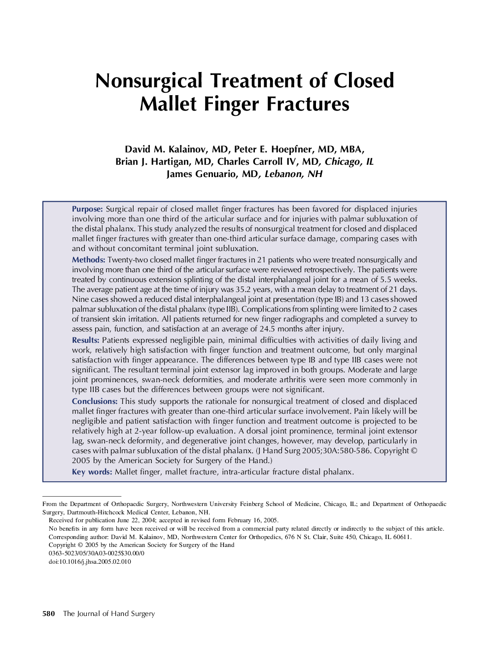 Nonsurgical Treatment of Closed Mallet Finger Fractures