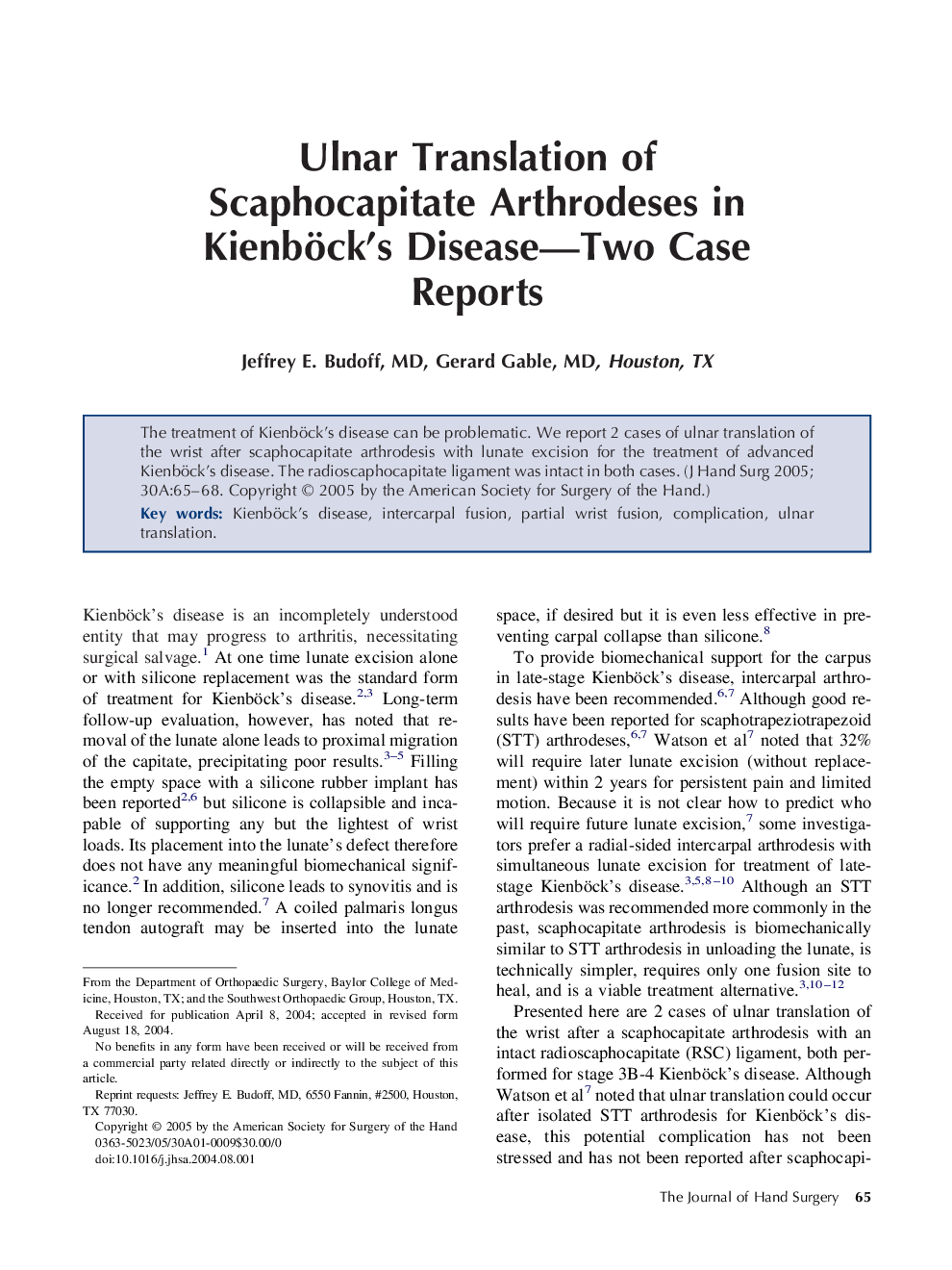 Ulnar translation of scaphocapitate arthrodeses in Kienböck's disease-two case reports