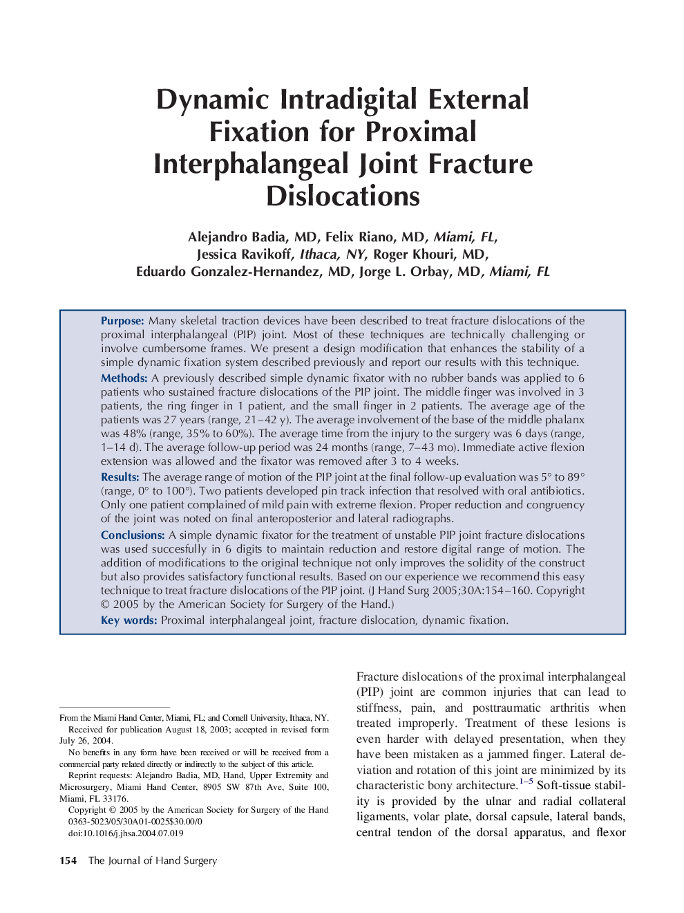 Dynamic intradigital external fixation for proximal interphalangeal joint fracture dislocations