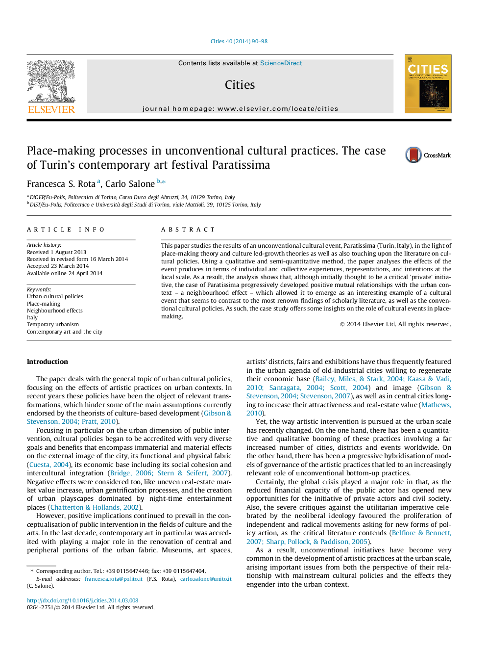 Place-making processes in unconventional cultural practices. The case of Turin’s contemporary art festival Paratissima