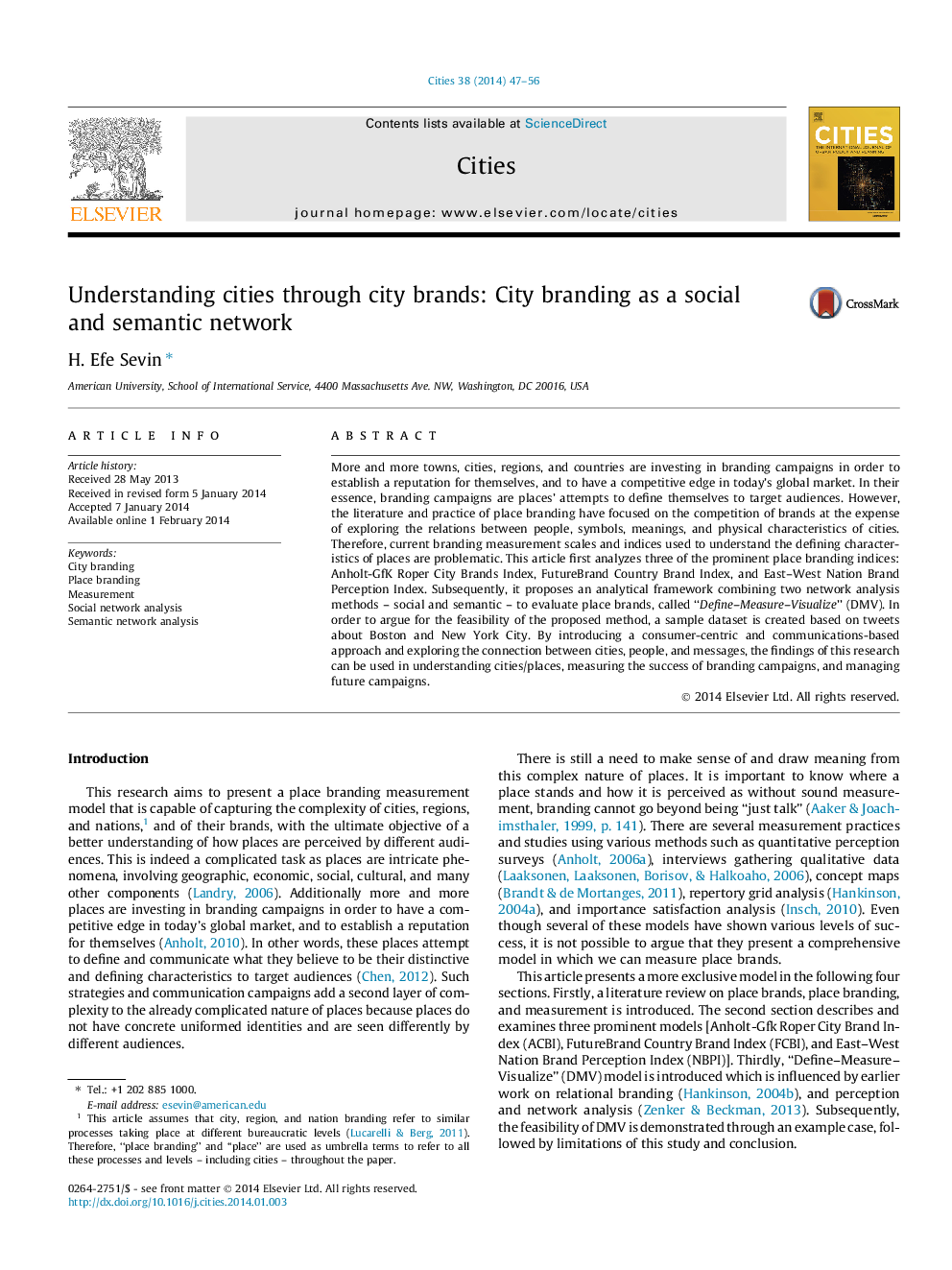 Understanding cities through city brands: City branding as a social and semantic network