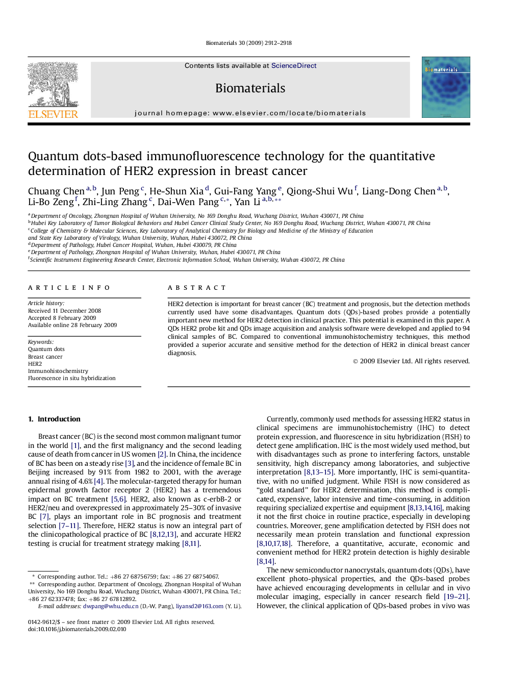 Quantum dots-based immunofluorescence technology for the quantitative determination of HER2 expression in breast cancer