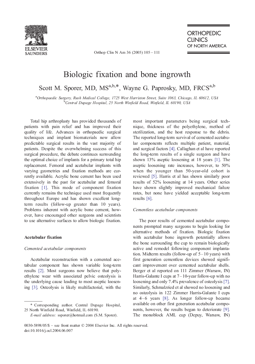 Biologic fixation and bone ingrowth