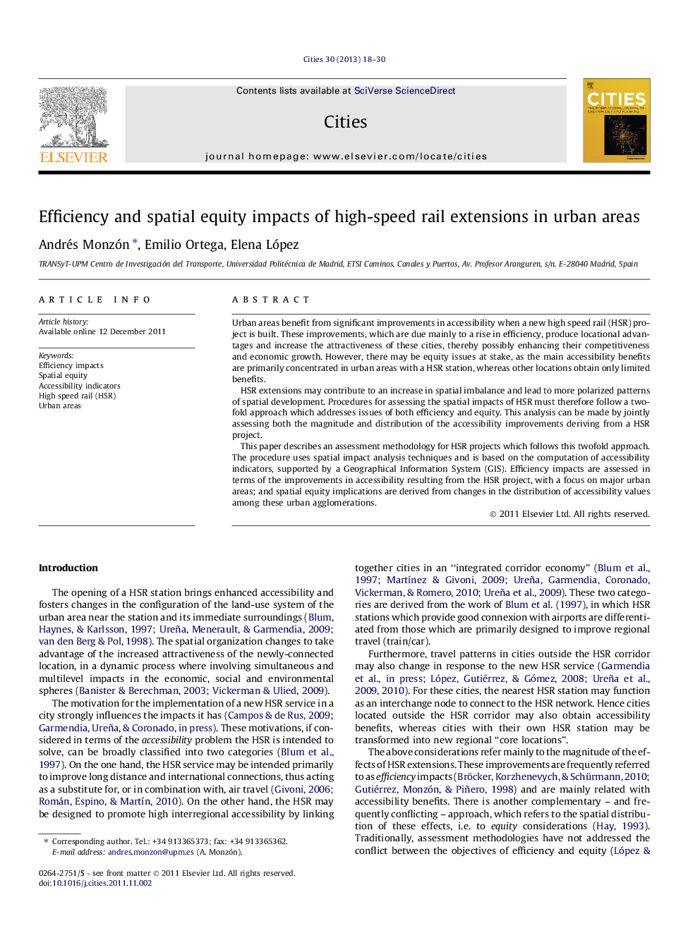 Efficiency and spatial equity impacts of high-speed rail extensions in urban areas