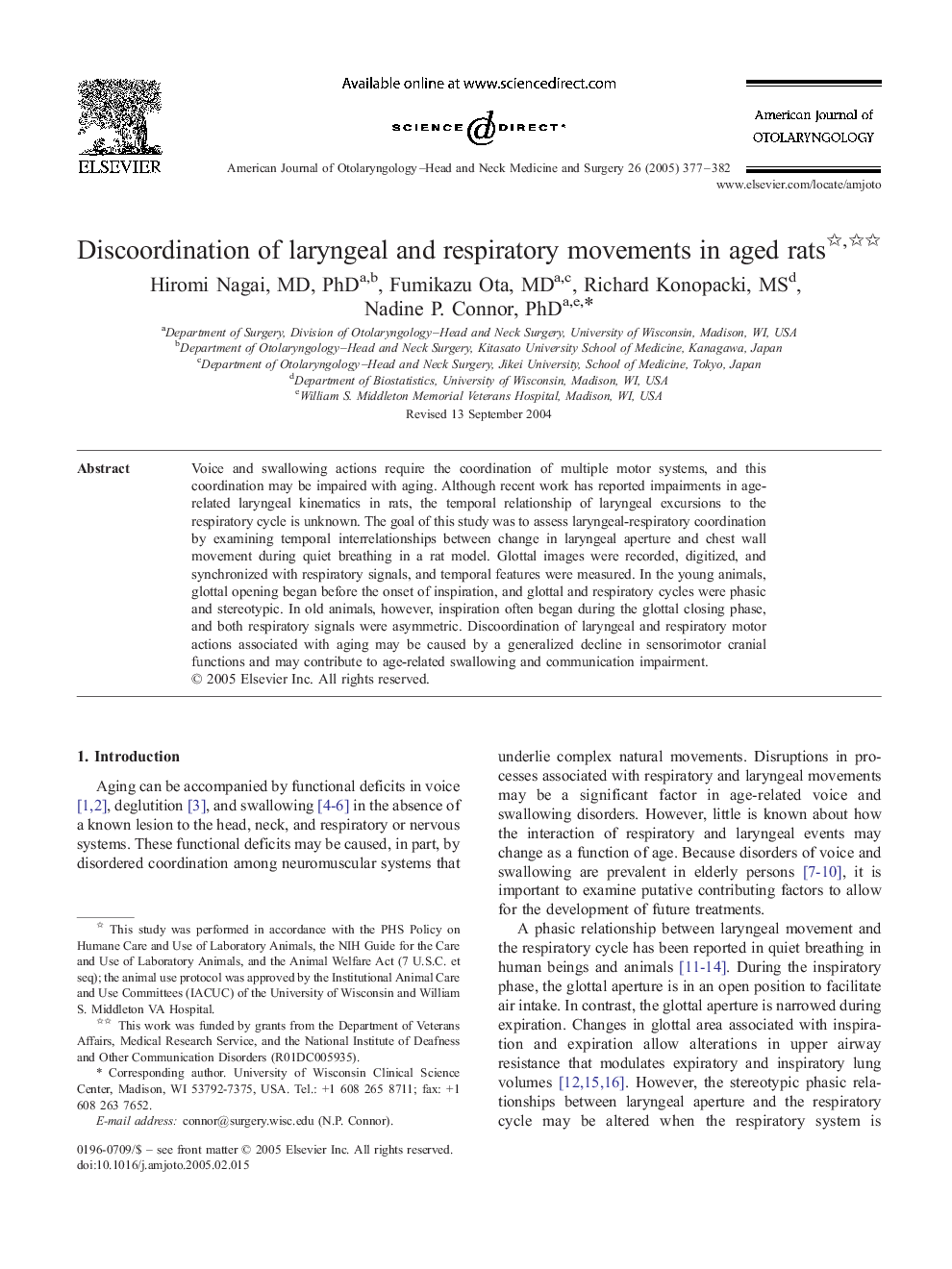 Discoordination of laryngeal and respiratory movements in aged rats