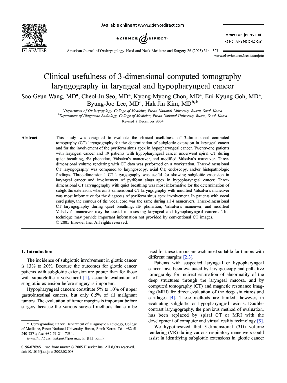 Clinical usefulness of 3-dimensional computed tomography laryngography in laryngeal and hypopharyngeal cancer