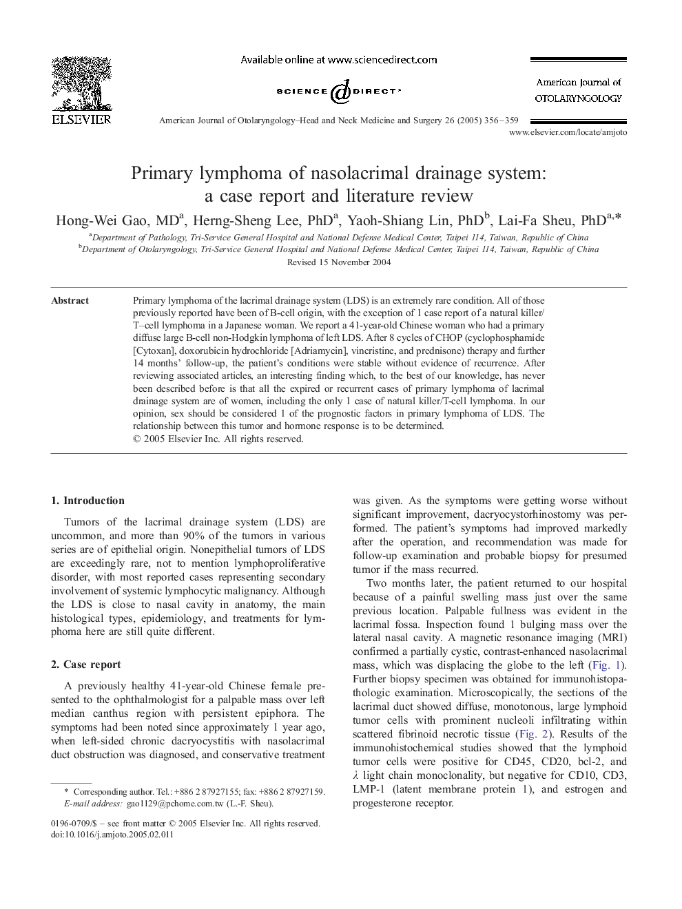 Primary lymphoma of nasolacrimal drainage system: a case report and literature review