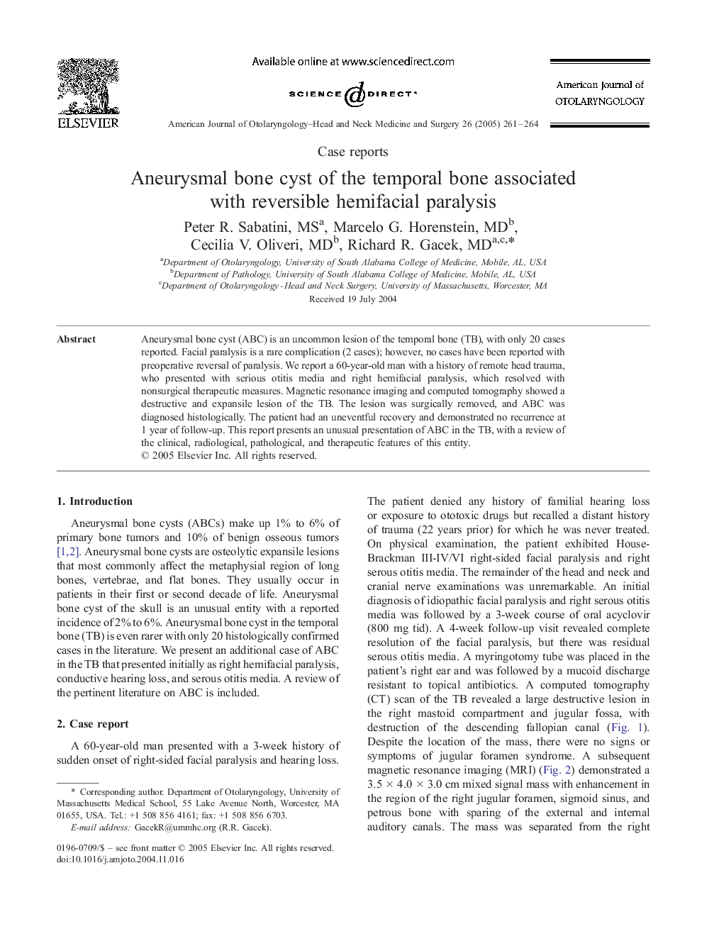 Aneurysmal bone cyst of the temporal bone associated with reversible hemifacial paralysis