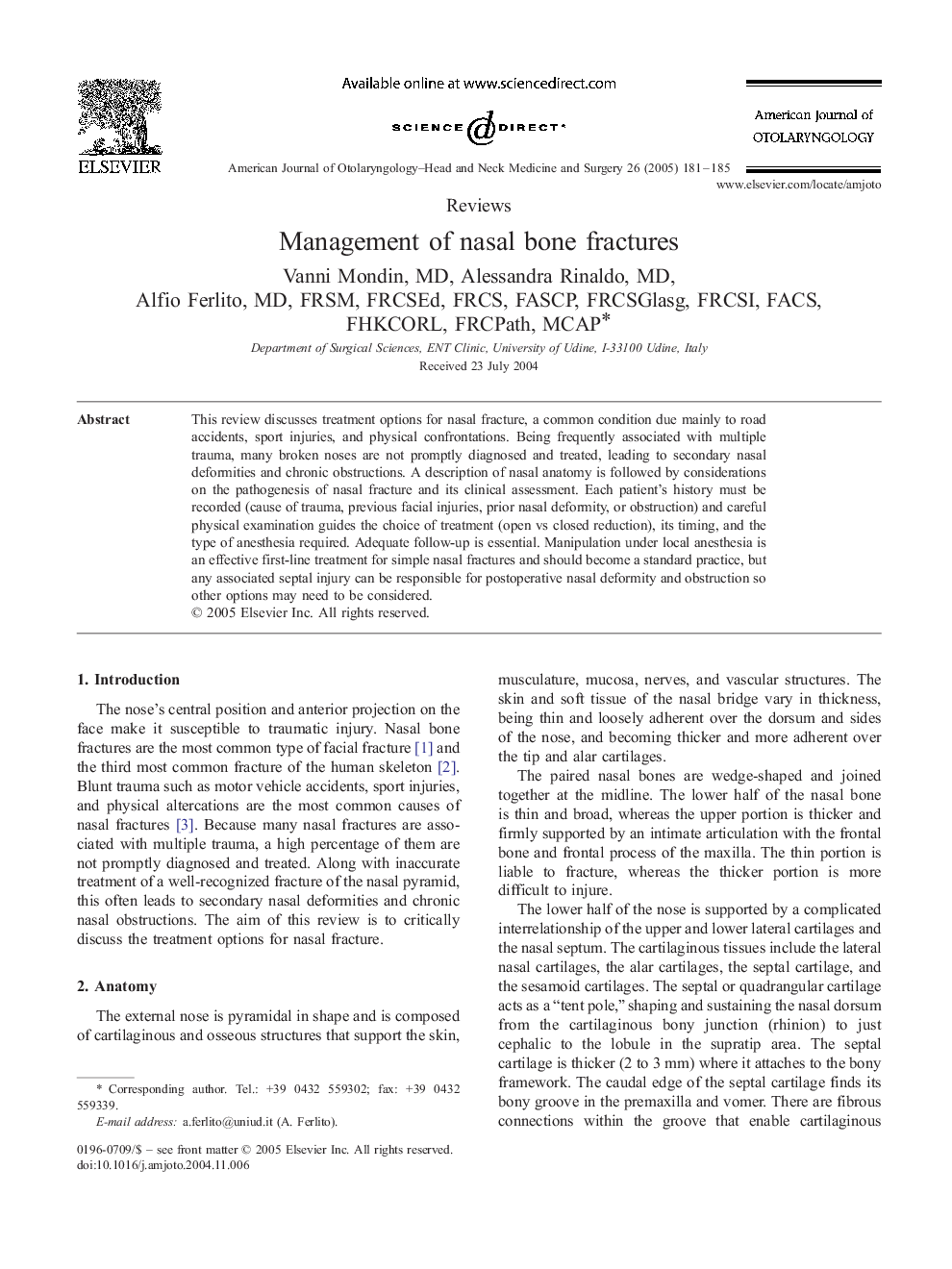 Management of nasal bone fractures