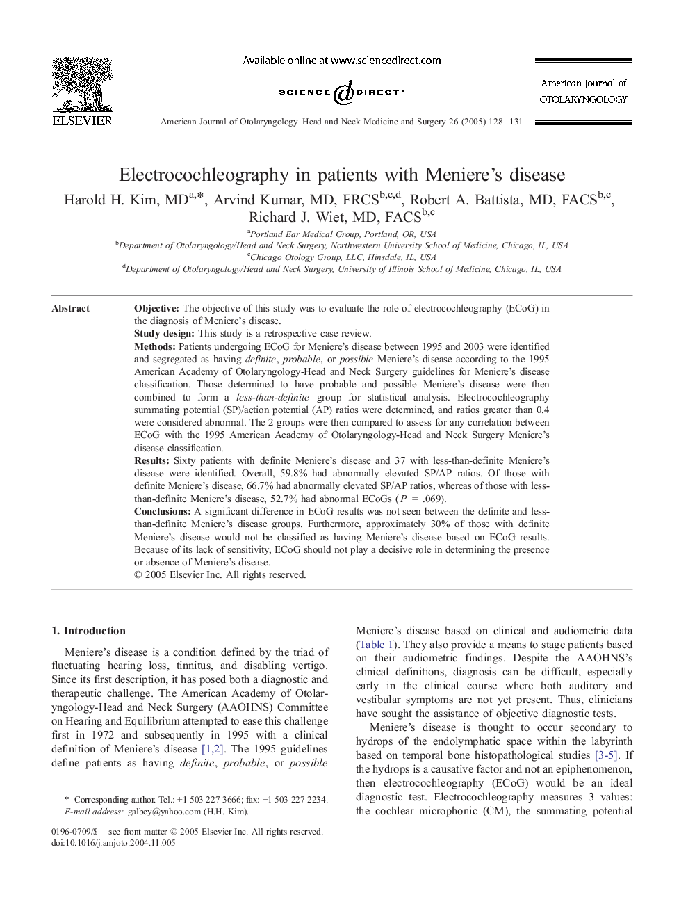 Electrocochleography in patients with Meniere's disease