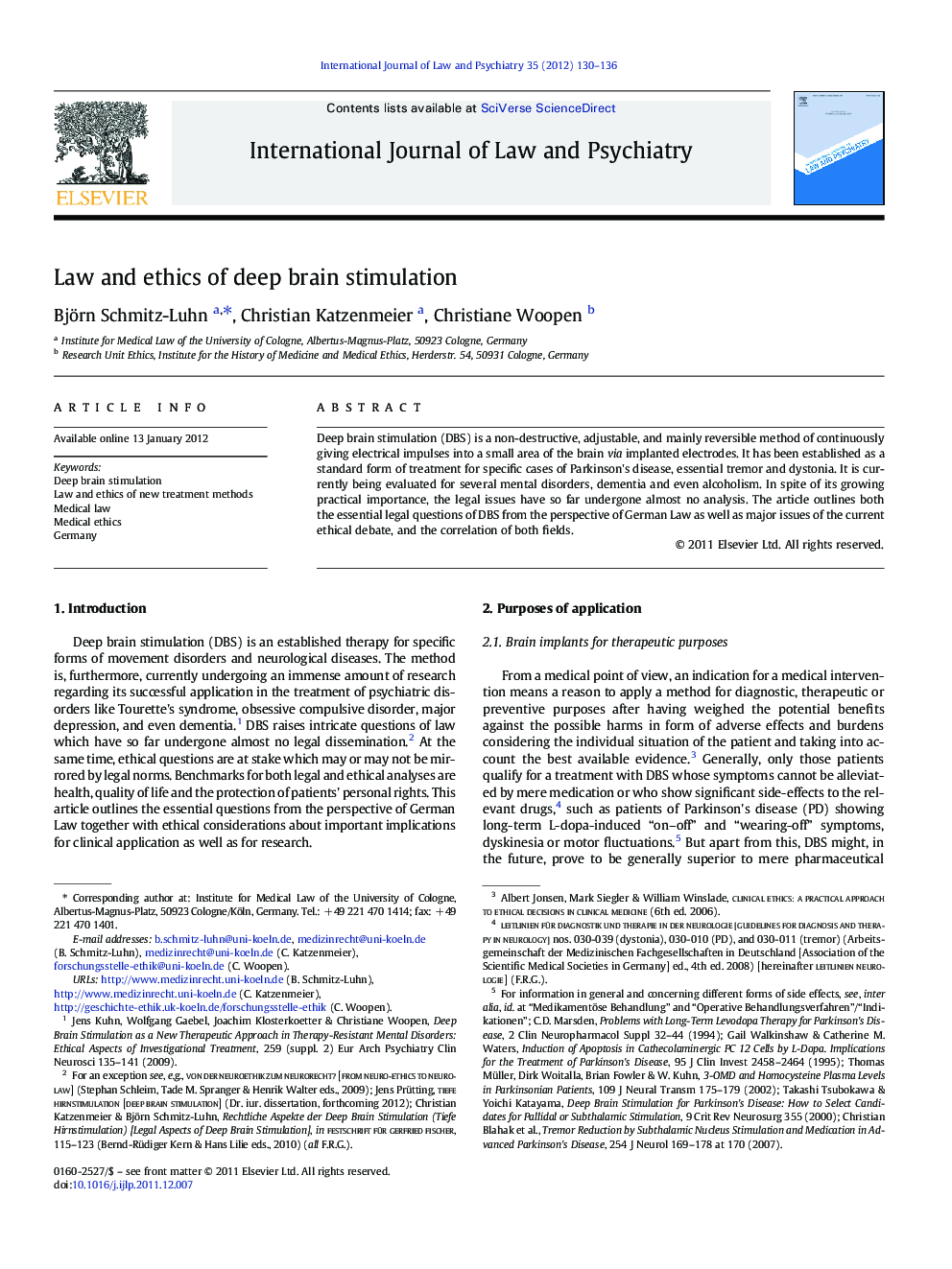 Law and ethics of deep brain stimulation