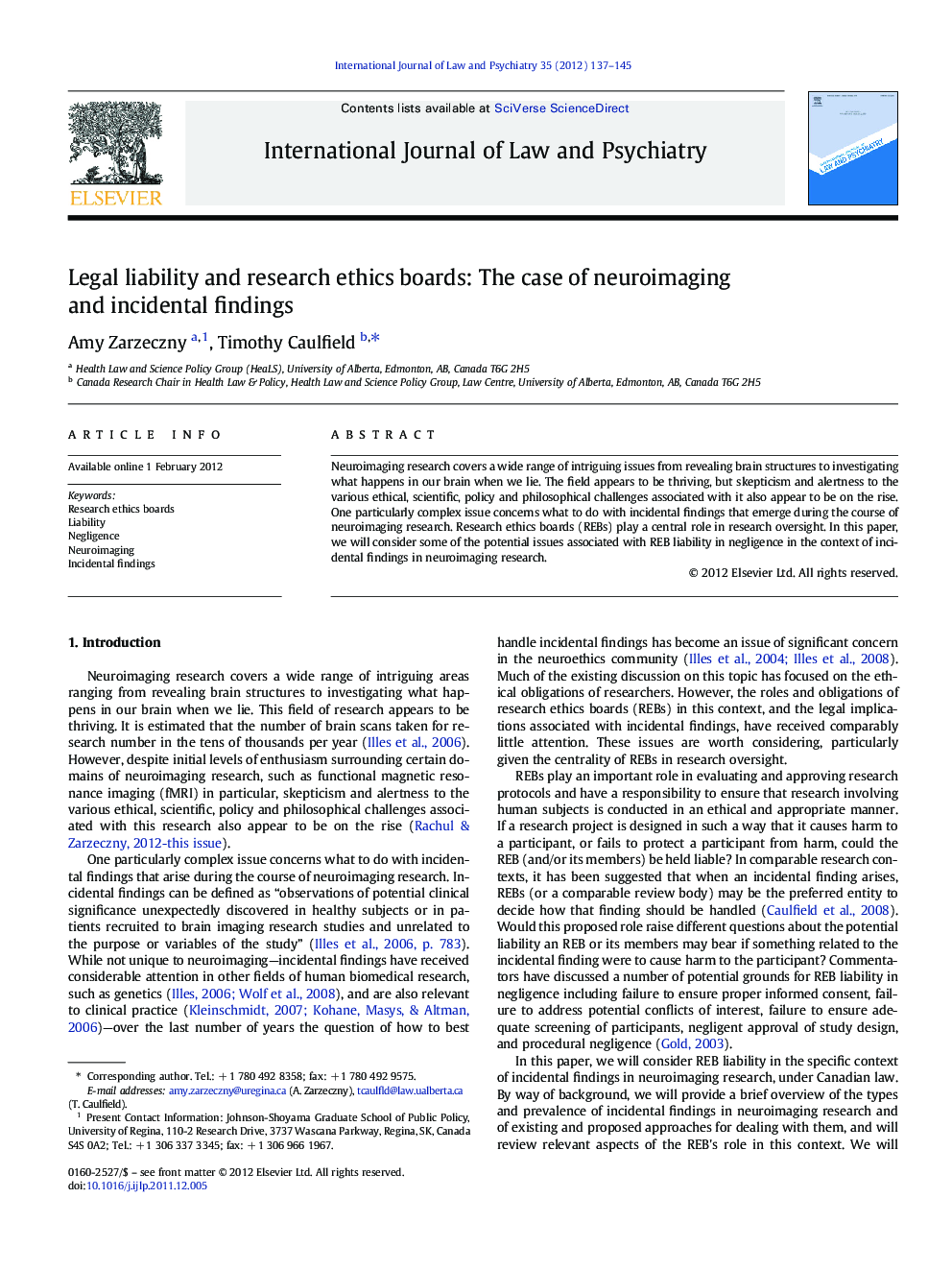 Legal liability and research ethics boards: The case of neuroimaging and incidental findings