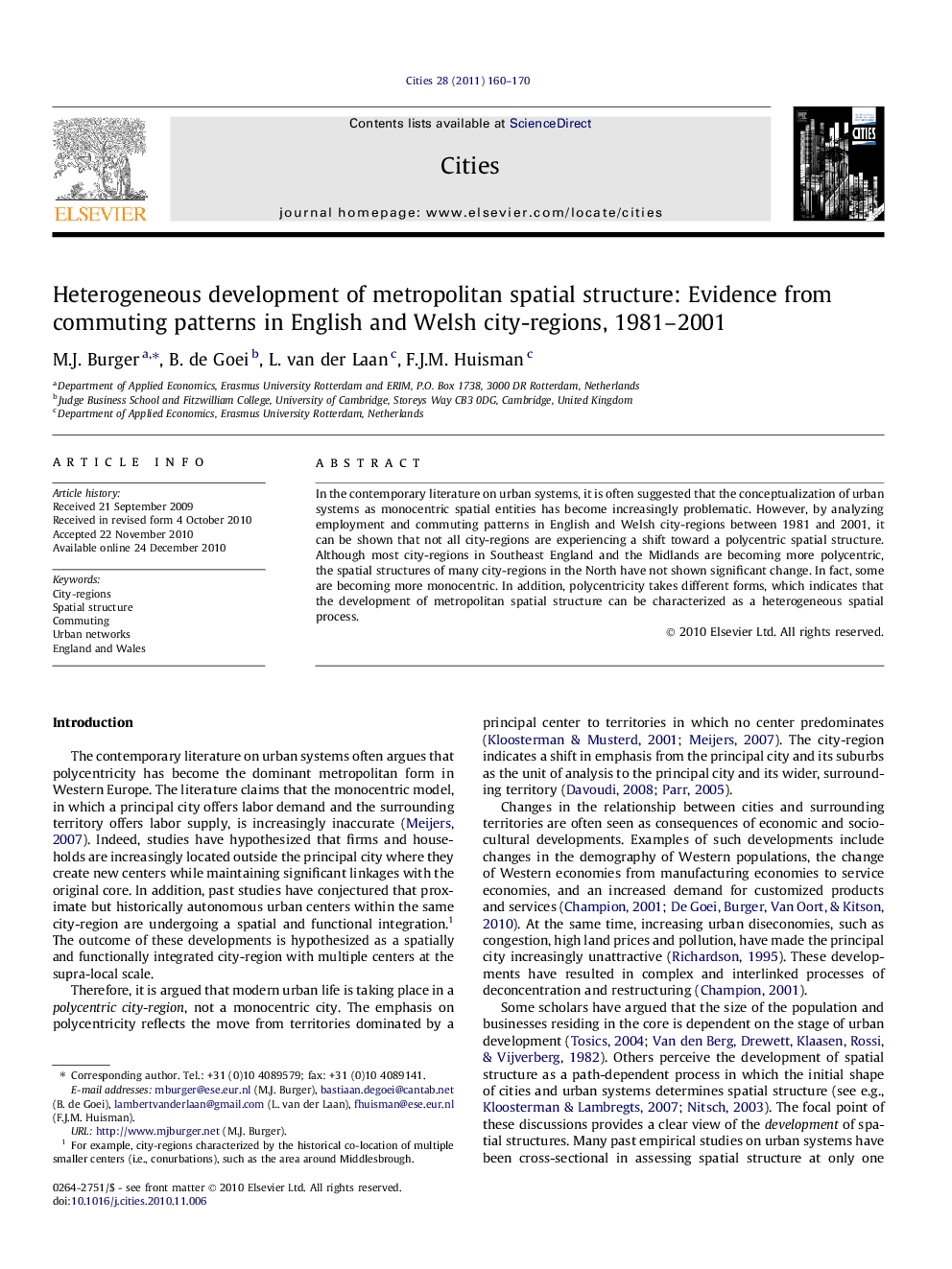 Heterogeneous development of metropolitan spatial structure: Evidence from commuting patterns in English and Welsh city-regions, 1981–2001