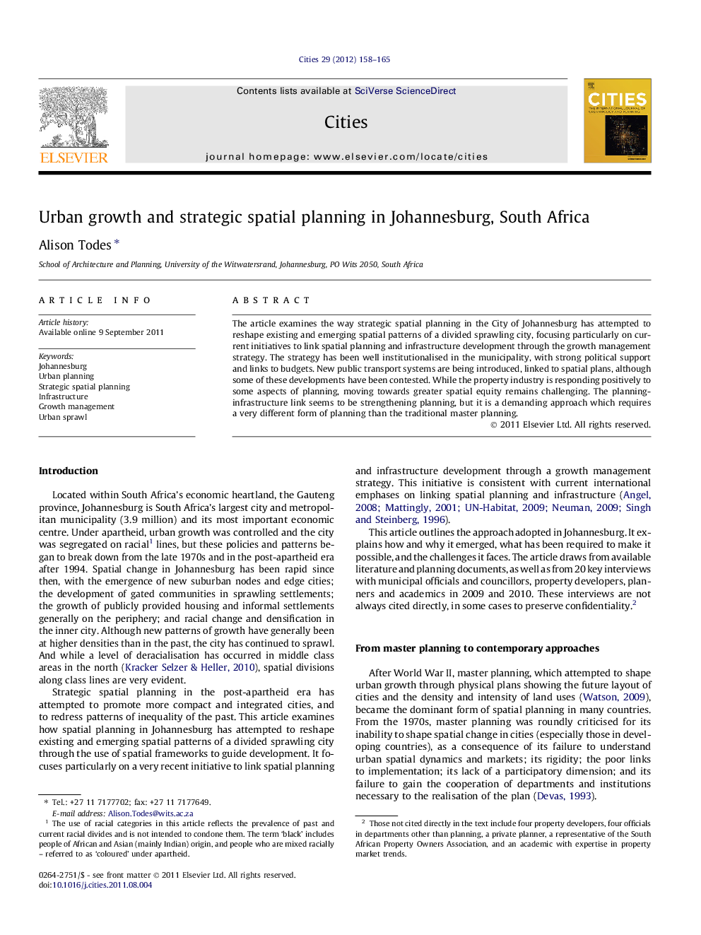 Urban growth and strategic spatial planning in Johannesburg, South Africa