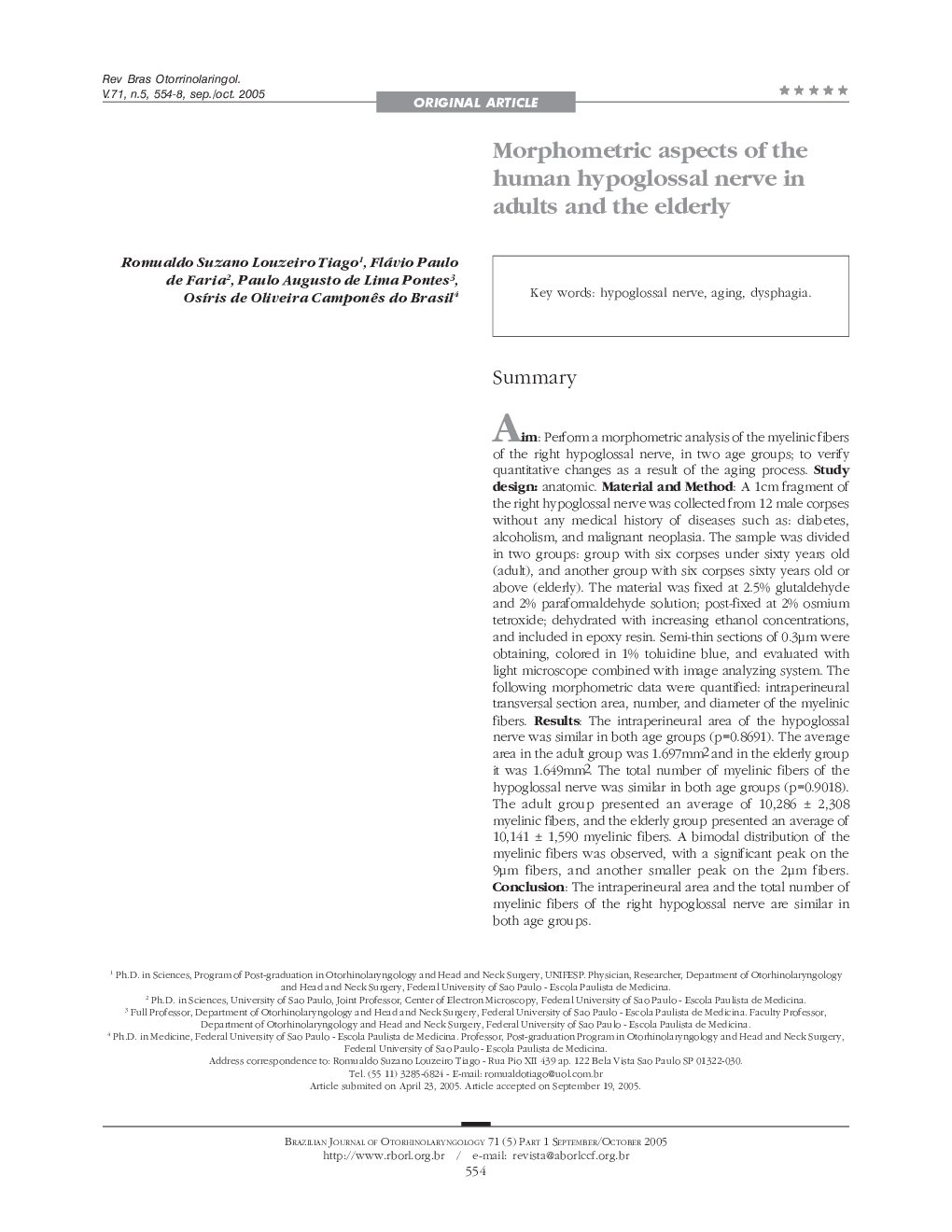 Morphometric aspects of the human hypoglossal nerve in adults and the elderly