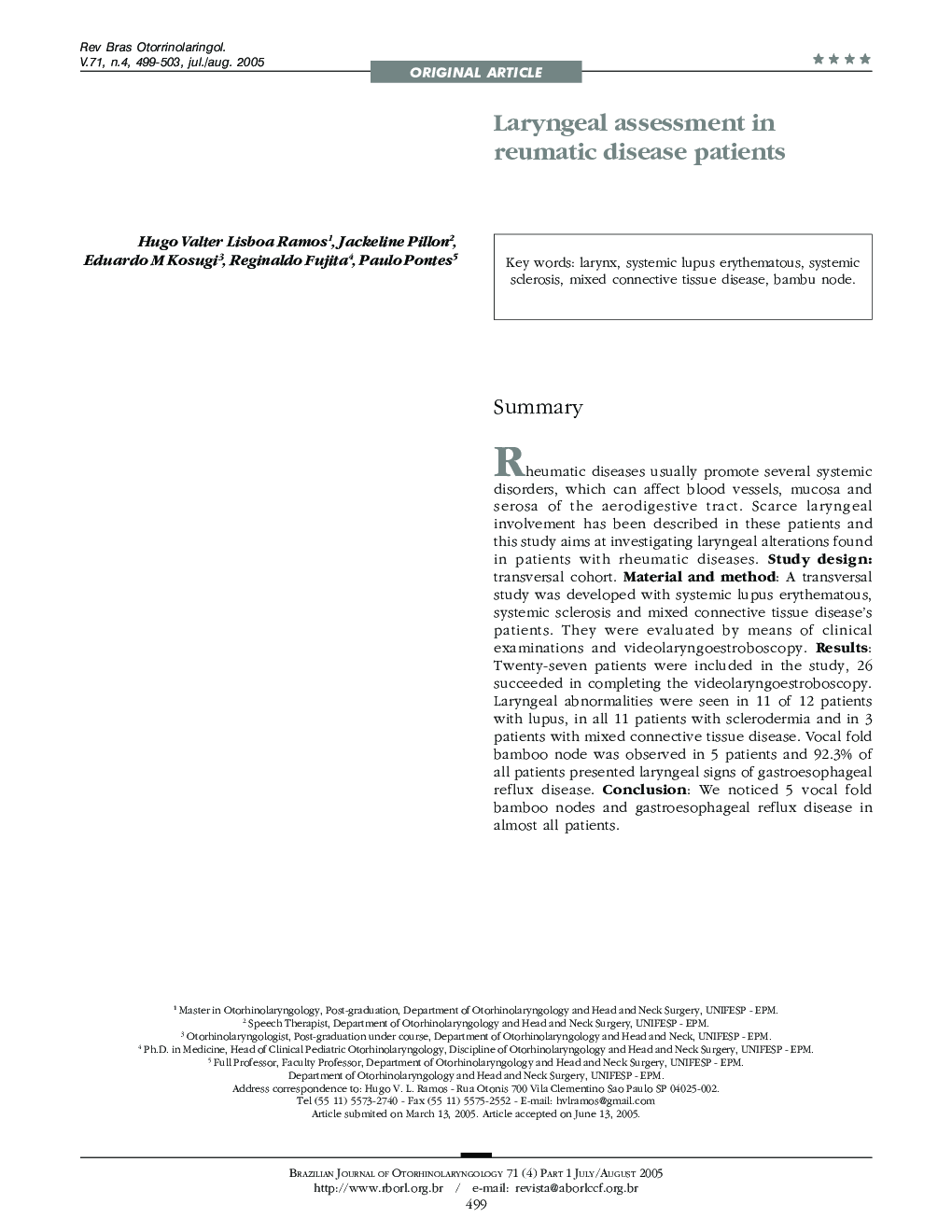 Laryngeal assessment in reumatic disease patients