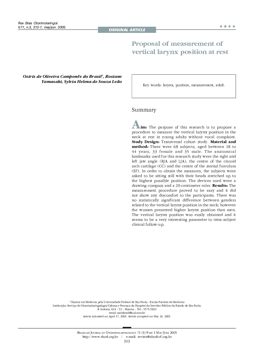 Proposal of measurement of vertical larynx position at rest