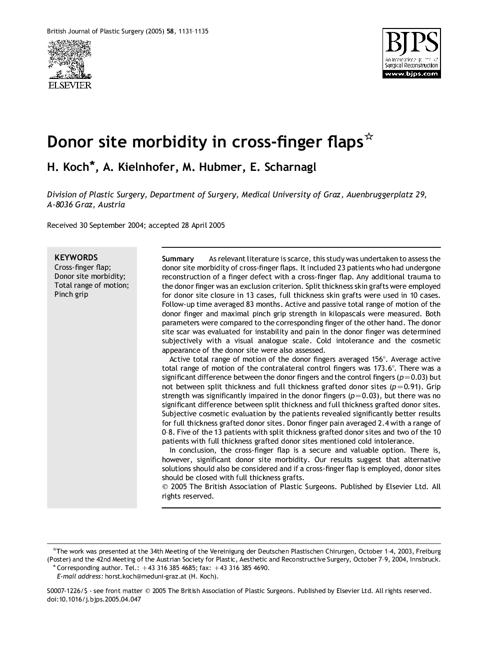 Donor site morbidity in cross-finger flaps