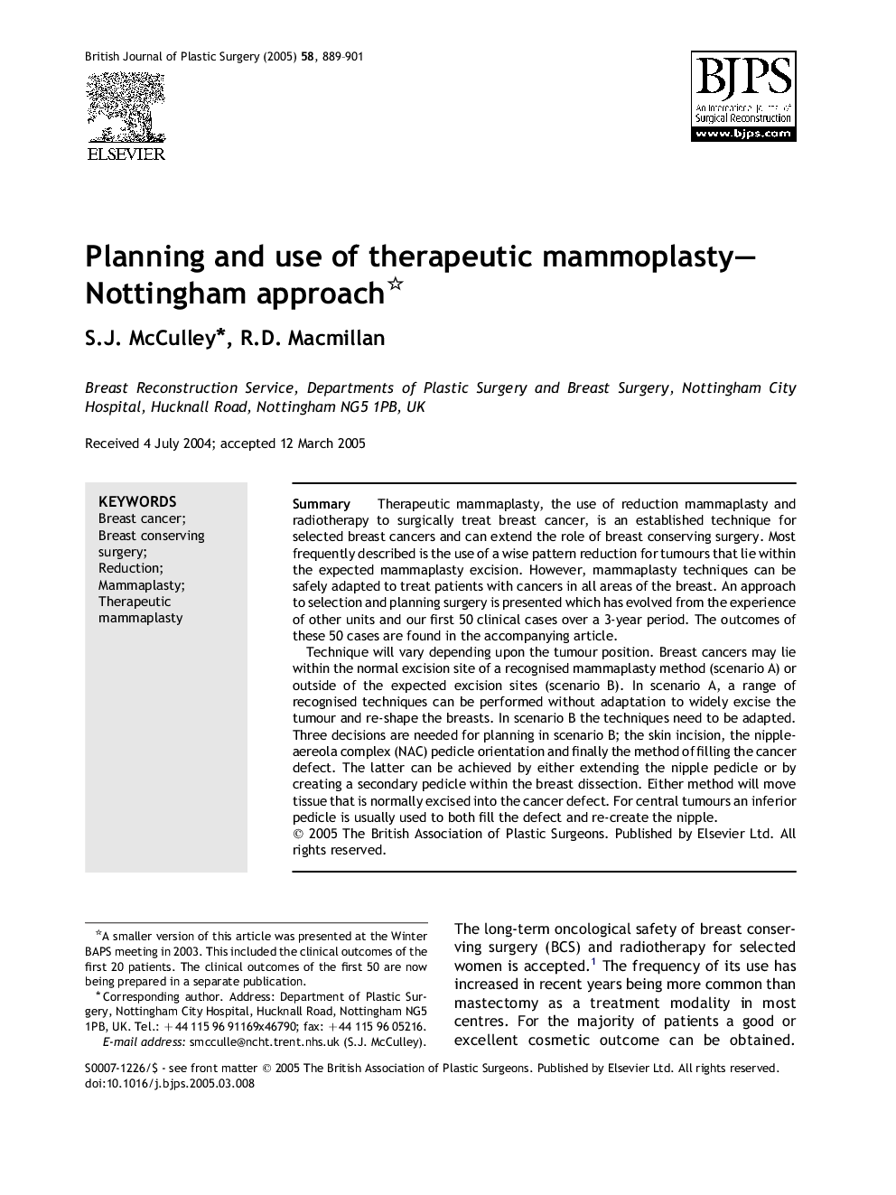 Planning and use of therapeutic mammoplasty-Nottingham approach