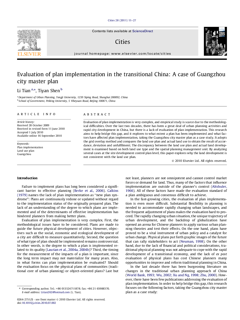 Evaluation of plan implementation in the transitional China: A case of Guangzhou city master plan