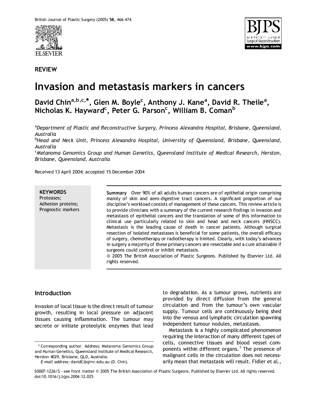 Invasion and metastasis markers in cancers