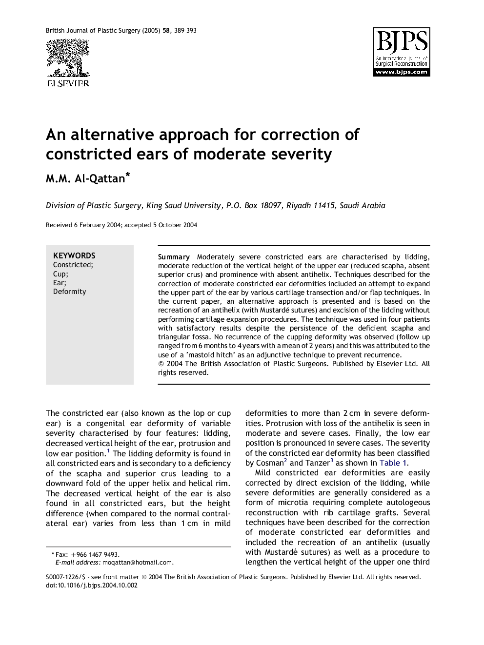 An alternative approach for correction of constricted ears of moderate severity