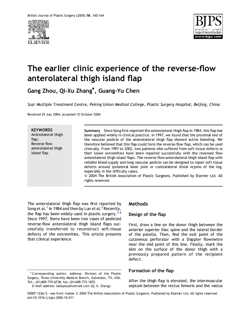 The earlier clinic experience of the reverse-flow anterolateral thigh island flap