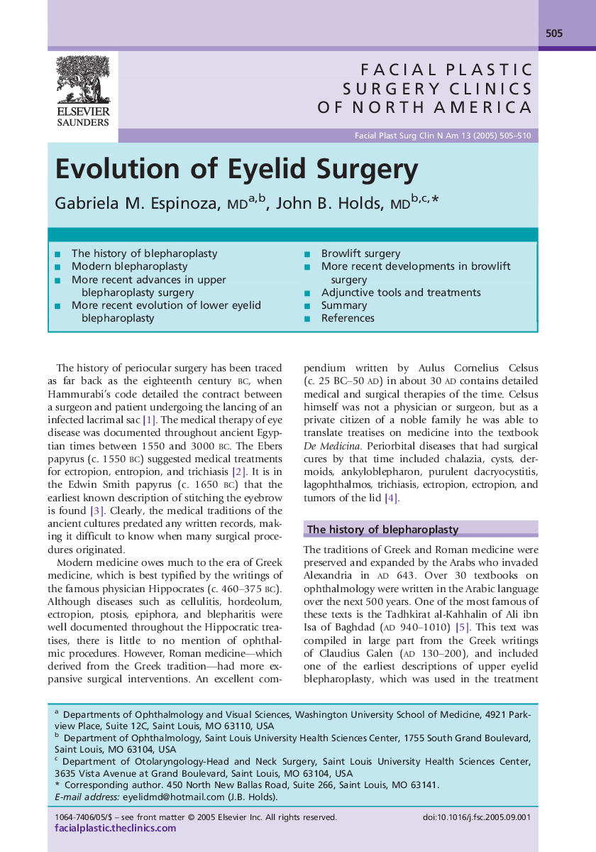 Evolution of Eyelid Surgery