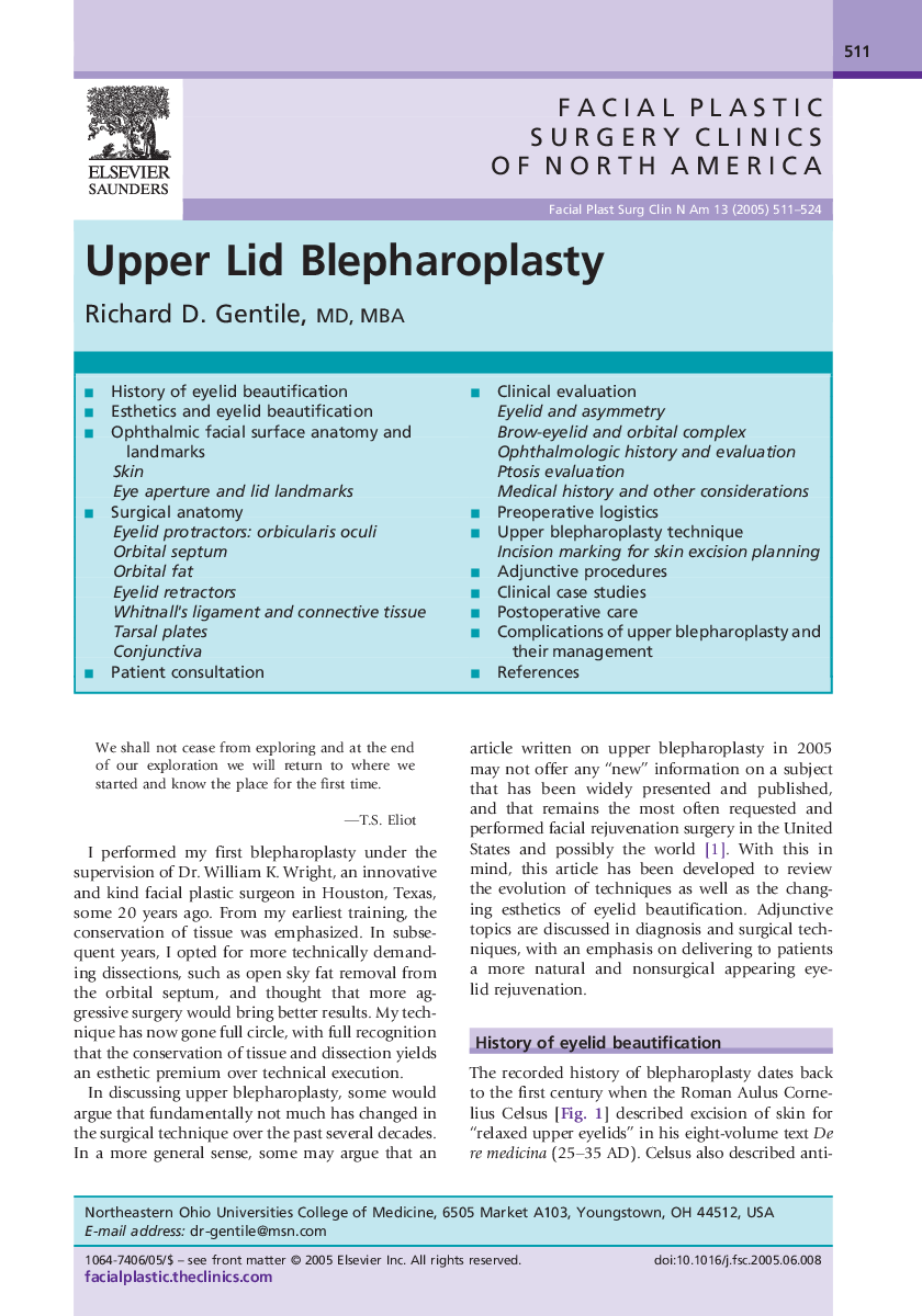 Upper Lid Blepharoplasty