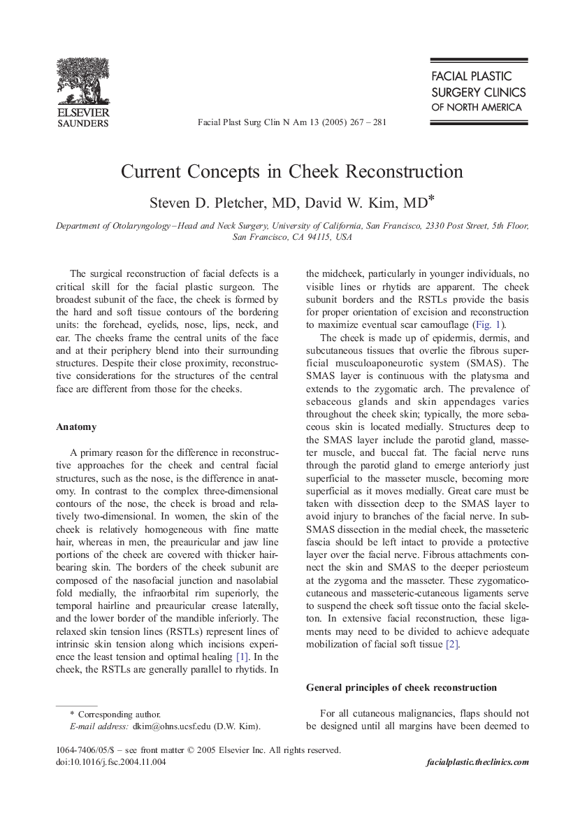 Current Concepts in Cheek Reconstruction