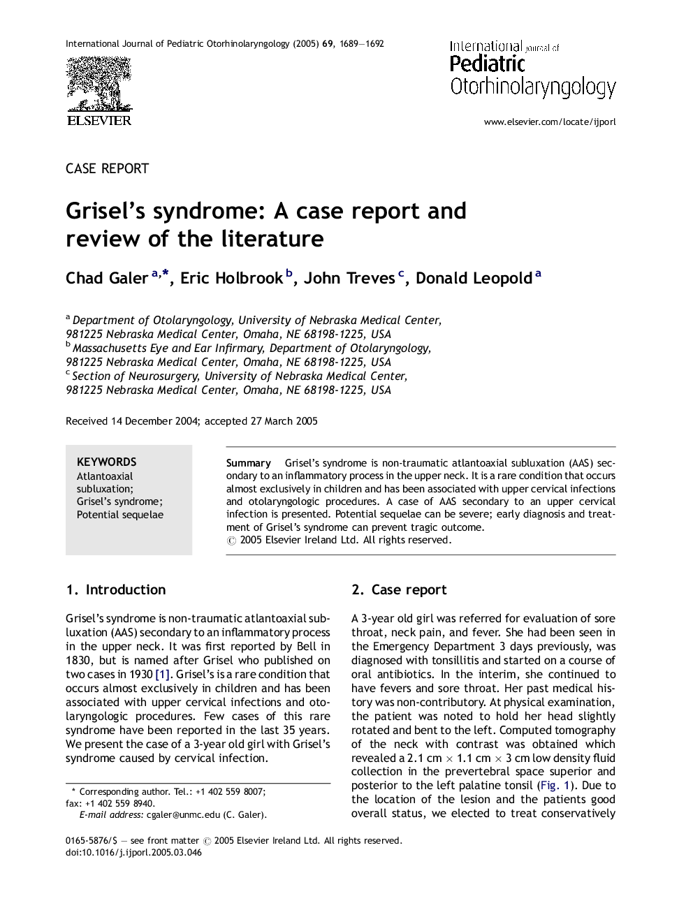 Grisel's syndrome: A case report and review of the literature