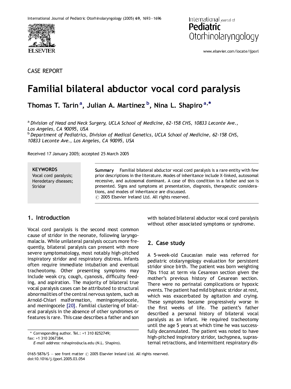 Familial bilateral abductor vocal cord paralysis